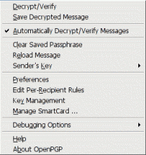 OpenPGP menu in main window