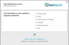 First page of UserReport online survey - Own logo and colors can be added