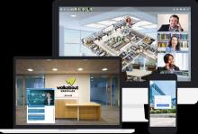 Walkabout Workplace custom landing page, virtual receptionist, heads-up display floor plan.